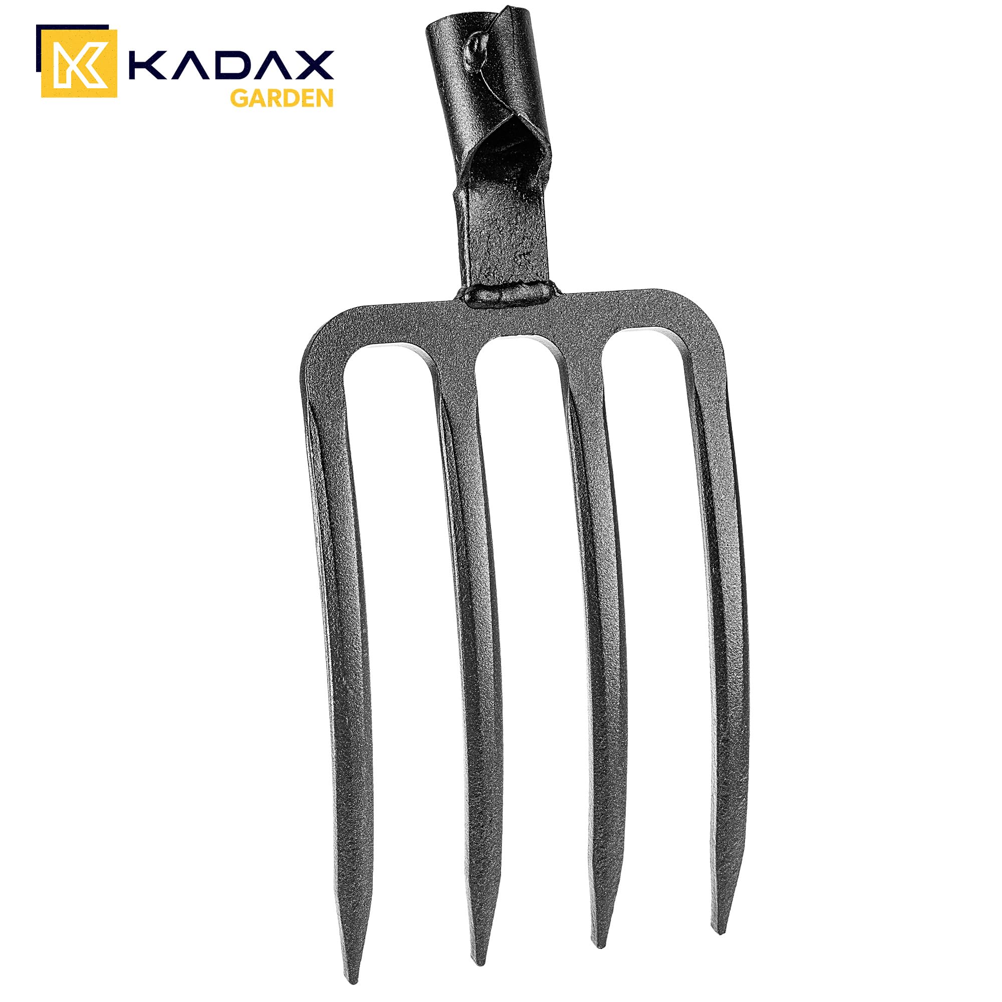 KADAX Fourche de jardin pour creuser et ameublir - Fourche à creuser et à desserrer - Fourche à creuser sans manche - Fourche à foin légère - Fourche à bêche - Noir - 4 dents