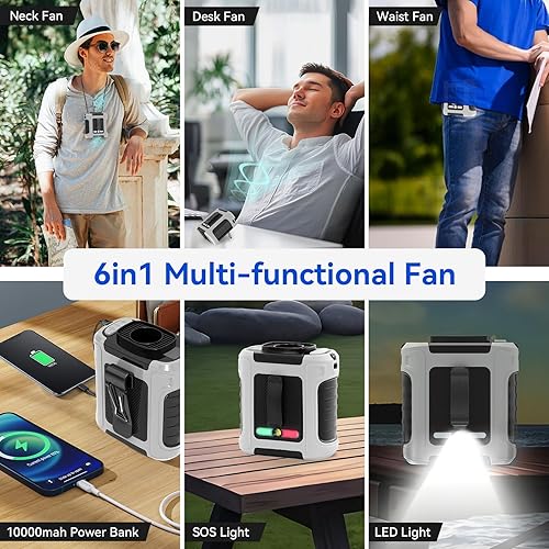 Miniatura 2 de Ventilador de cintura portátil, ventilador de cuello portátil de 10000 mAh, 5 velocidades 16000 RPM, ventilador de cinturón de flujo de aire fuerte