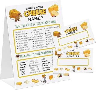 Cheese Theme What's You Cheese Name Game, Baby Shower Game Stickers, Birthday Game, Party Decoration, Activity Game for Office or Class, Package Contains 1 Sign and 30 Name Stickers(wyn14)