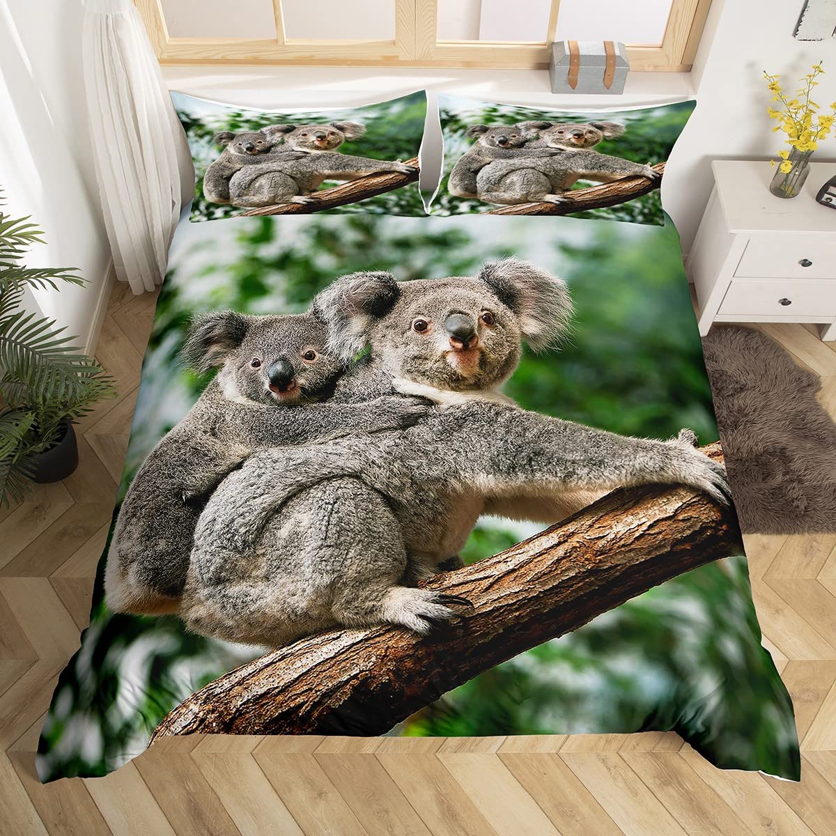 Housse de couette koala famille 3pcs et parure de lit animaux 240x260
