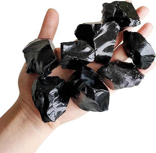 Luckeeper Cristales ásperos de 1 libra, piedras curativas de cuarzo de obsidiana negra cruda a granel, para envolver alambre, Wicca Reiki,