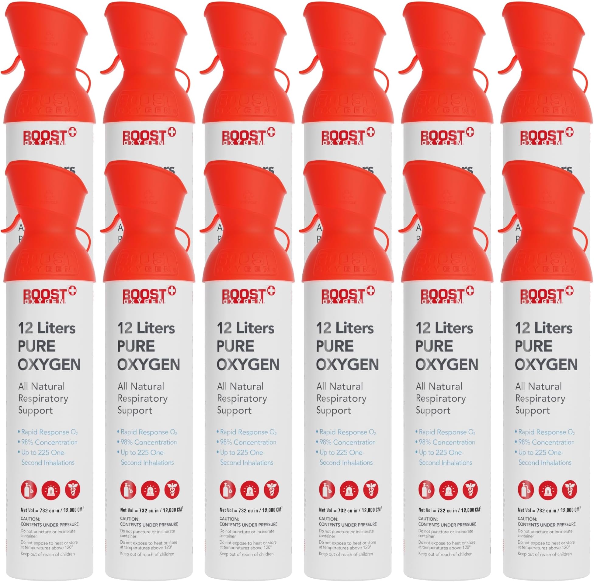 Boost Oxygen Extra-Large Rapid Response 12L Canister | Respiratory Support for Aerobic Recovery, Altitude, Performance & Health (12 Pack)