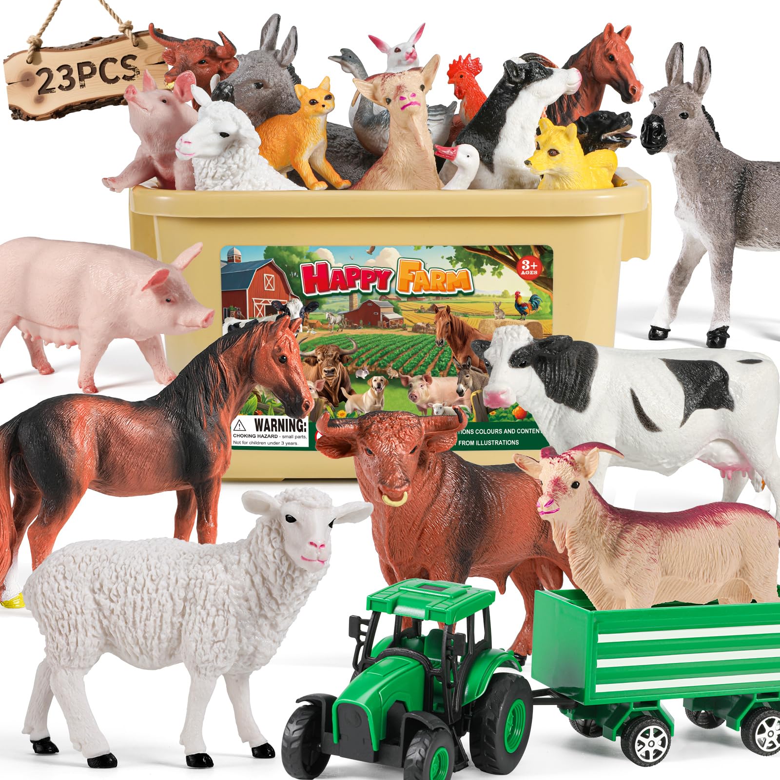 FRUSE Animali Giocattolo per Bambini,23 Pezzi Animal Farm con Realistico Fattoria Animali Figure,Trattore Giocattolo, Balle di Fieno e Recinti,Giochi Educativo per Bambina Ragazzo Ragazza 3 4 5 6 anni