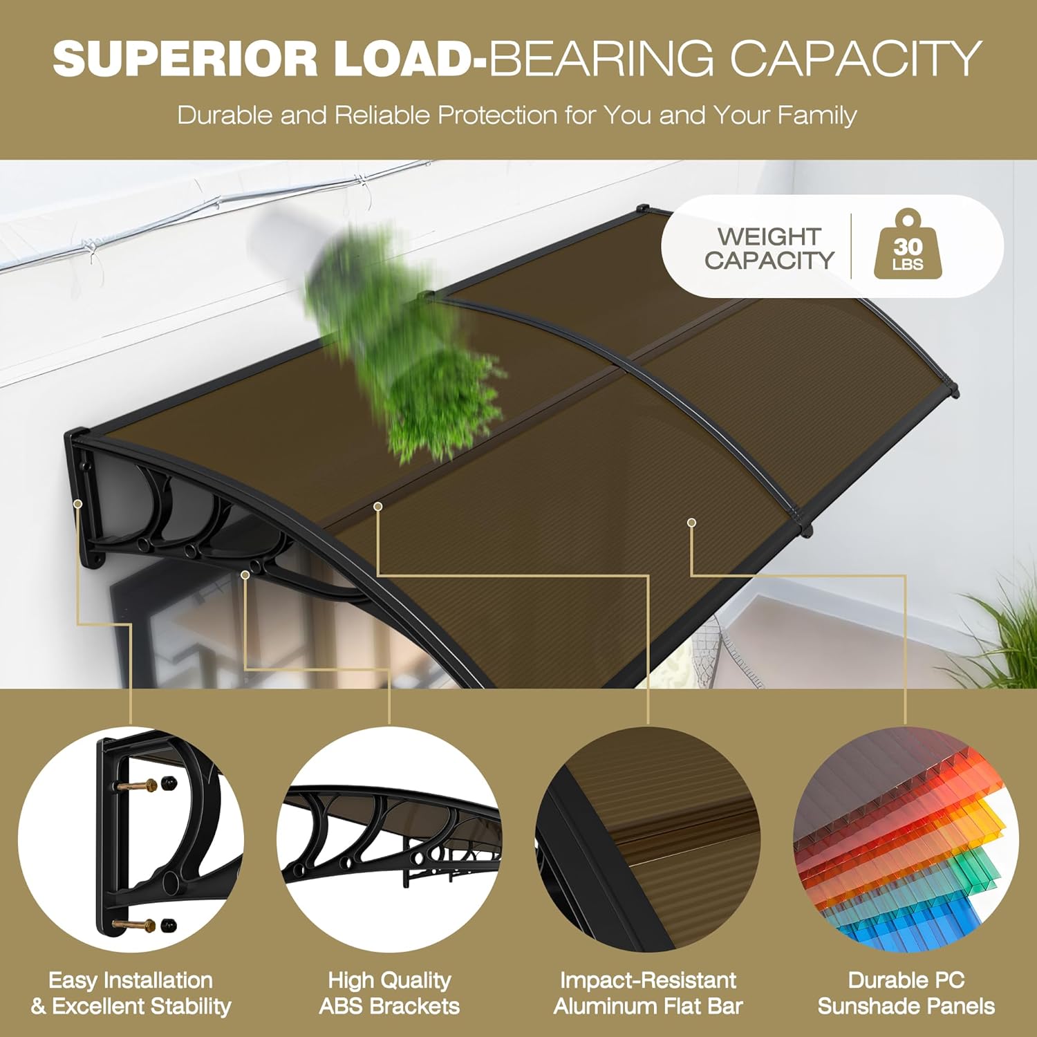 ZENY 40 x 80 Window Awning for Door Entrance, Outdoor Awning Canopy, Door Rain Sun Protector, Polycarbonate Cover