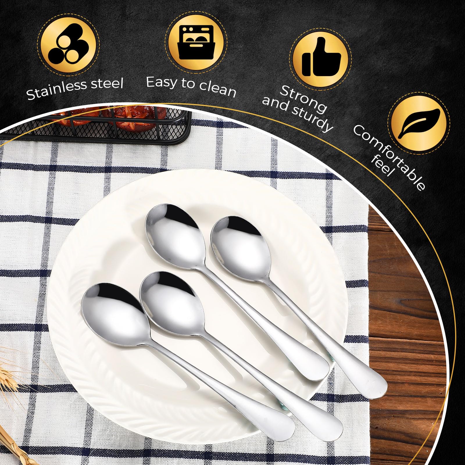 Nuogo Suppenlöffel-Set, Edelstahl, Besteck, Dessertlöffel, Großmetall, hochglanzpoliert, Esslöffel für Zuhause, Restaurant, Küche, spülmaschinenfest, 100-teilig