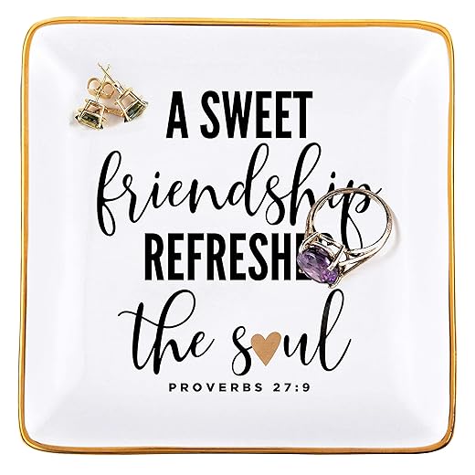 RELISSA Spiritual Gifts for Women Friendship, Christian Gifts for Women Friends - Friendship Trinket Dish, Jewelry Dish, Ring Dish, Long Distance Friendship Gifts, Secret Sister Gift for Women, Galentine Gift, Valentine's Day Gift for Friend (Sweet Friendship)