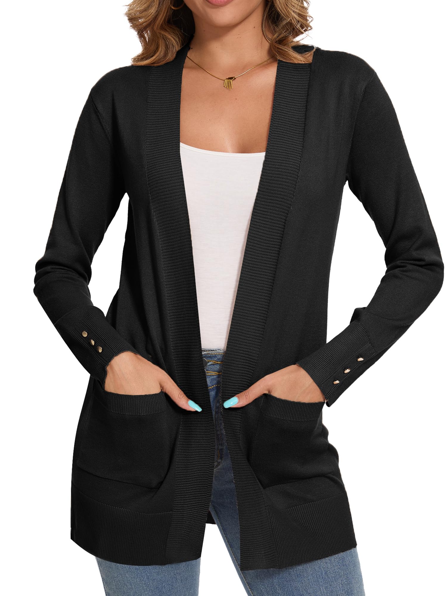 Cardigan for Women Dressy Long Sleeve Casual Open Front Knit Cardigan Sweaters Pockets