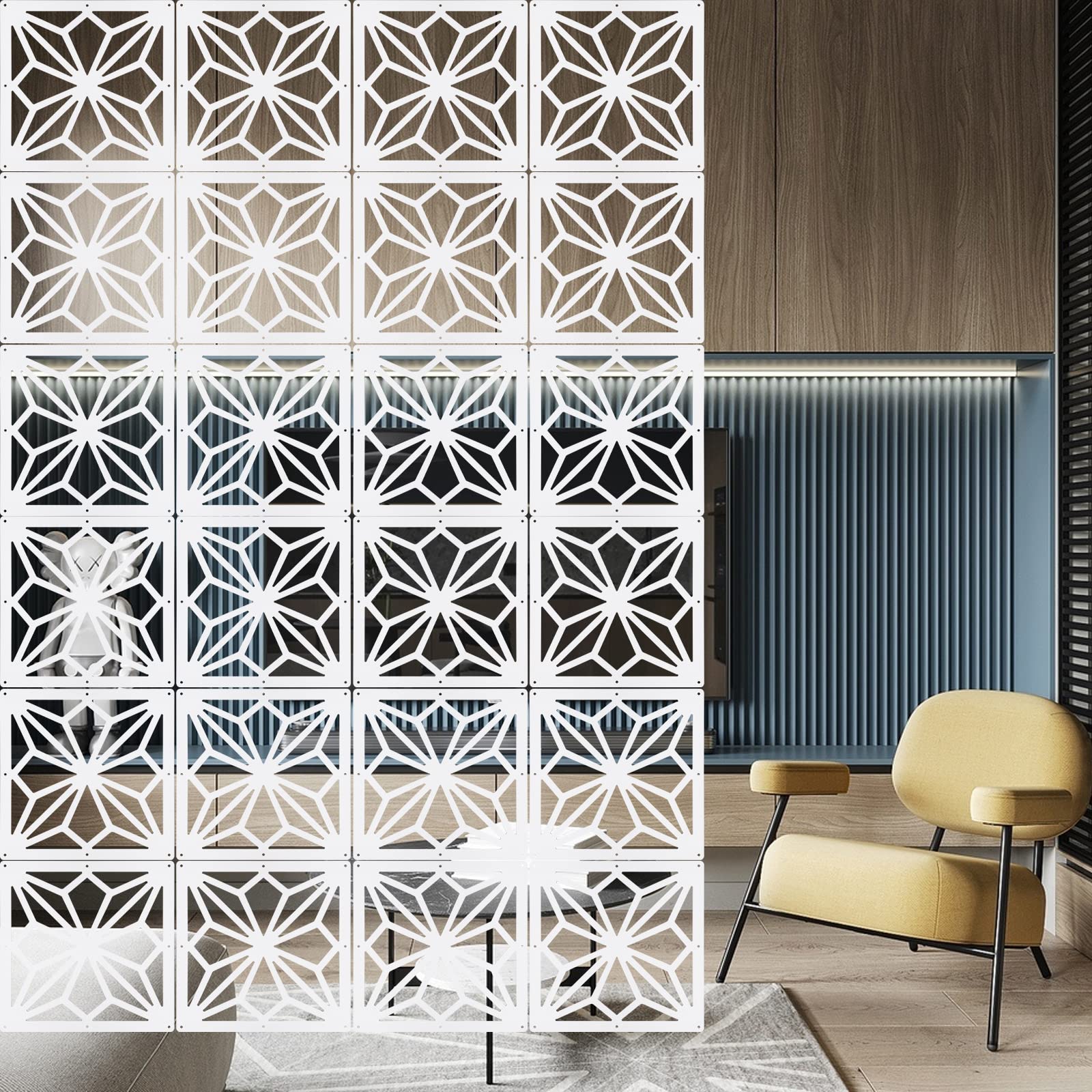 Boshen 12PCS Hanging Room Divider Wall Screen Panel Room Divider Panels Privacy Screen Divider Home Decor for Living Room Bedroom Home Office Restaurant Decor-White03