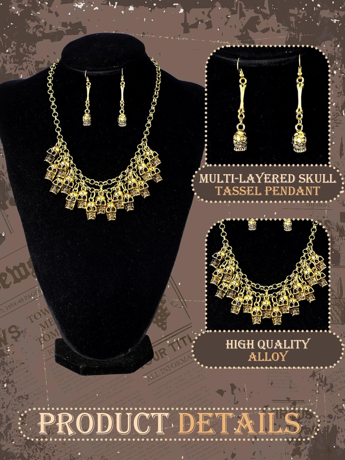 4 Pieces Pirate Costume Women Pirate Hat Sash Belt Head Scarf Skeleton Necklace Earrings Cosplay Jewelry Accessories - Image 5