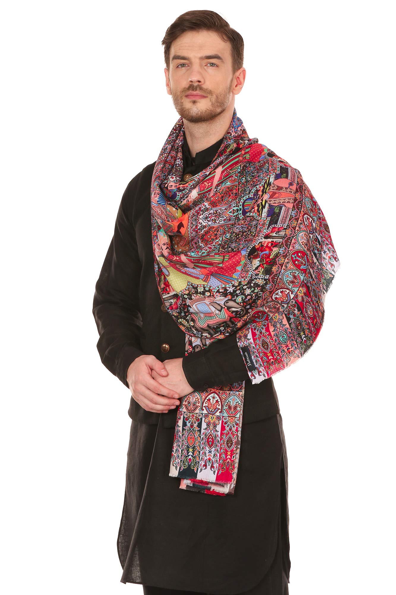 Pashtush Mens Mughal Darbar Printed Stole, Extra Soft Bamboo Fabric 1