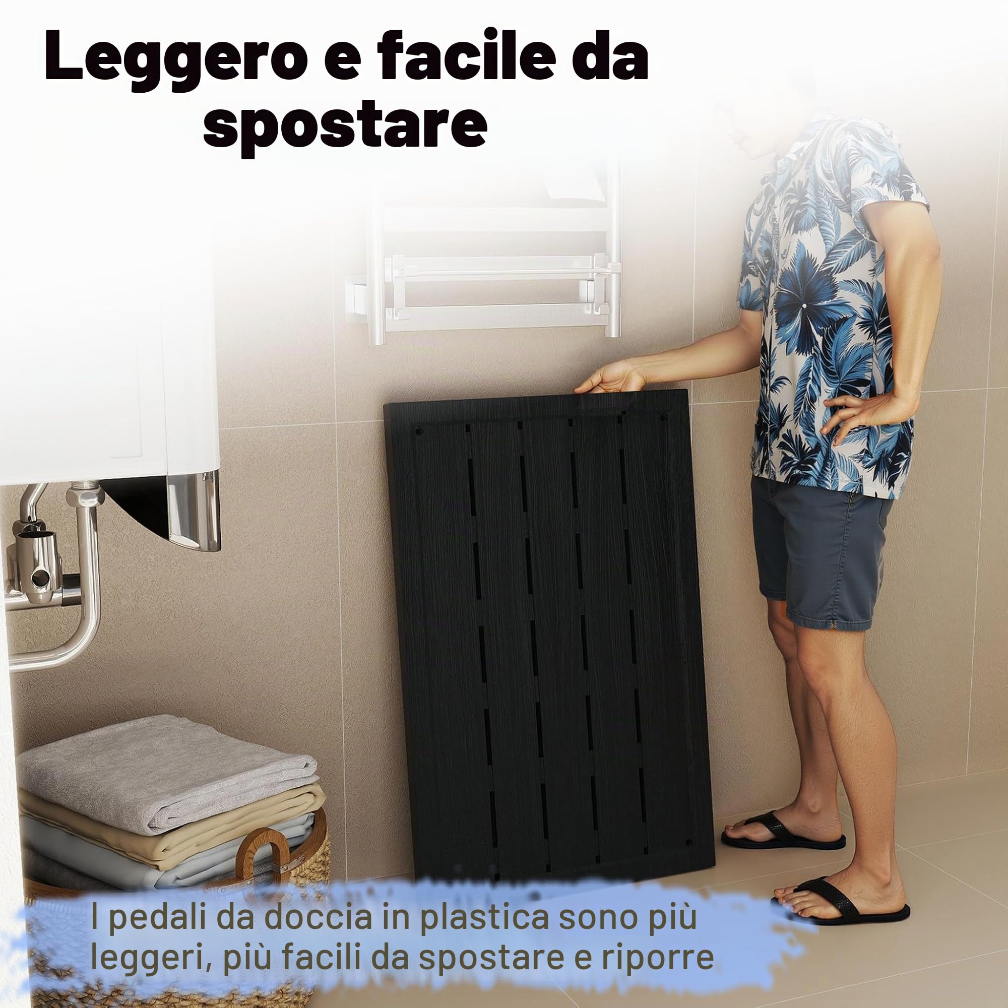 UISEBRT Elemento da Pavimento per Doccia Solare Antiscivolo 100 x 65 x 4 cm, Piastra da Pavimento per Esterni in WPC per Giardino Piscina, Antracite