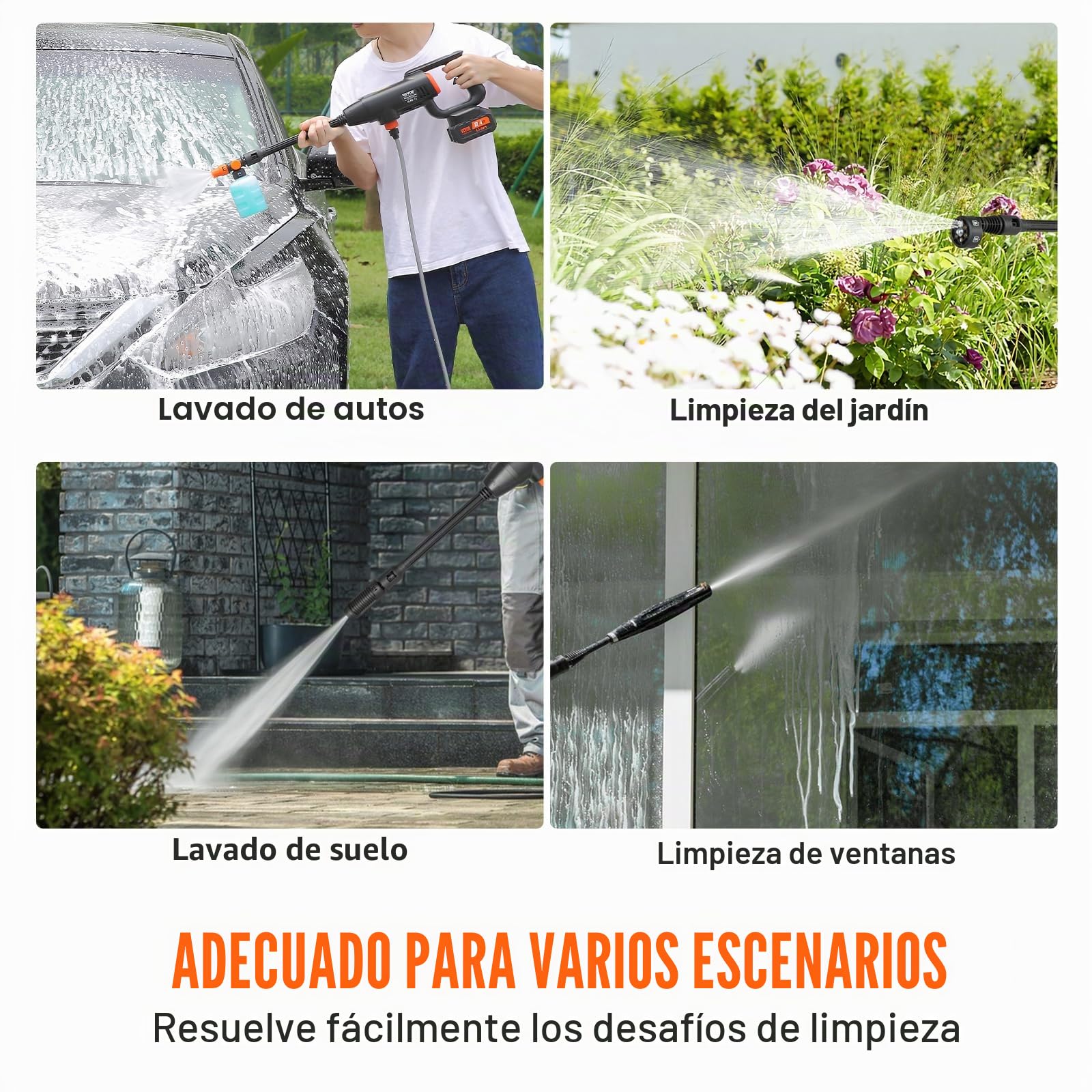 VEVOR Lavadora de Alta Presión con Batería Inalámbrica 21V Limpiador Portátil de Alta Potencia 580PSI 50bar Lavadora Eléctrica 4L/min Cargador de Batería de 4,0Ah para Limpieza de Patio, Jardín, Coche