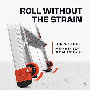 Revolution 2.0, Model 26 - ANSI Type IA - 300 lb Rated, Aluminum Articulated Extendable Ladder with TIP & Glide Wheels and Ratchet Levelers