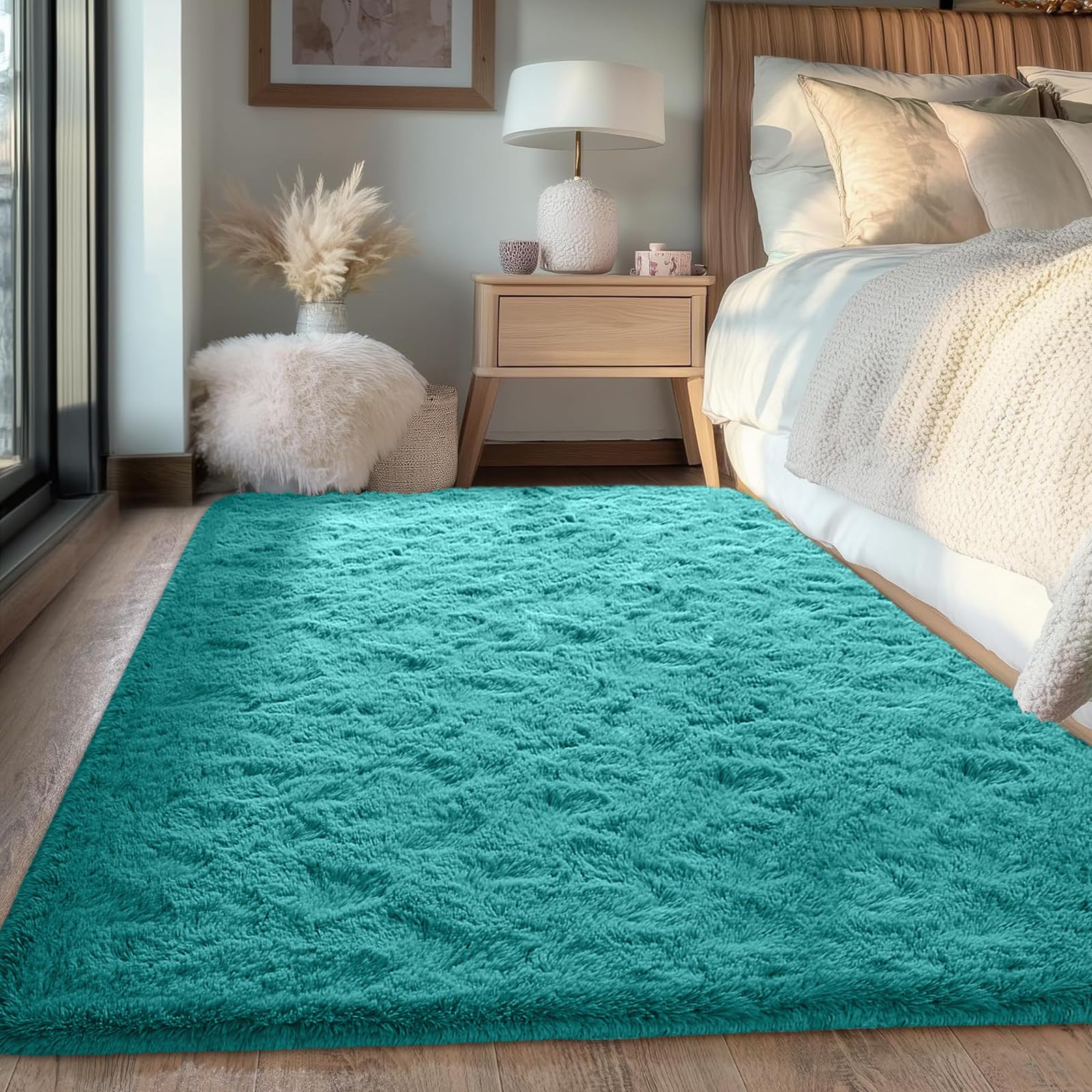 FVVRAX 90x150cm Ultra-Plush Teal Shaggy Area Rug for Bedroom & Living Room – Machine Washable Luxury Carpet, Non-Slip Fluffy Floor Mat for Cosy Homes, Nursery & Dorm Decor — image 1