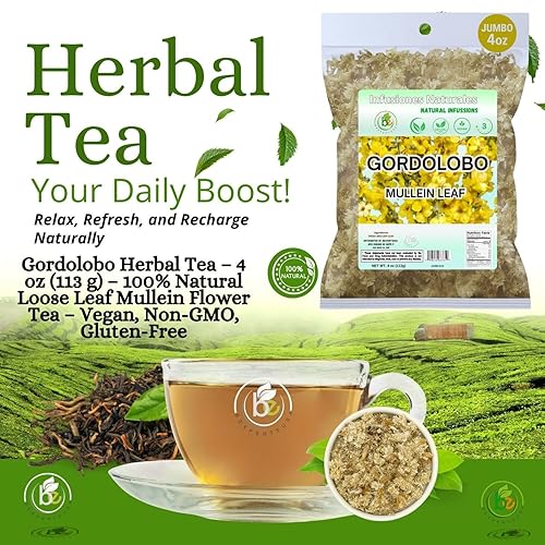 Miniatura 2 de Té de hierbas Gordolobo  4 oz (113 g)  Té de flores de gordolobo de hojas sueltas 100% natural  Vegano, sin OMG, sin gluten  Remedio tradicional