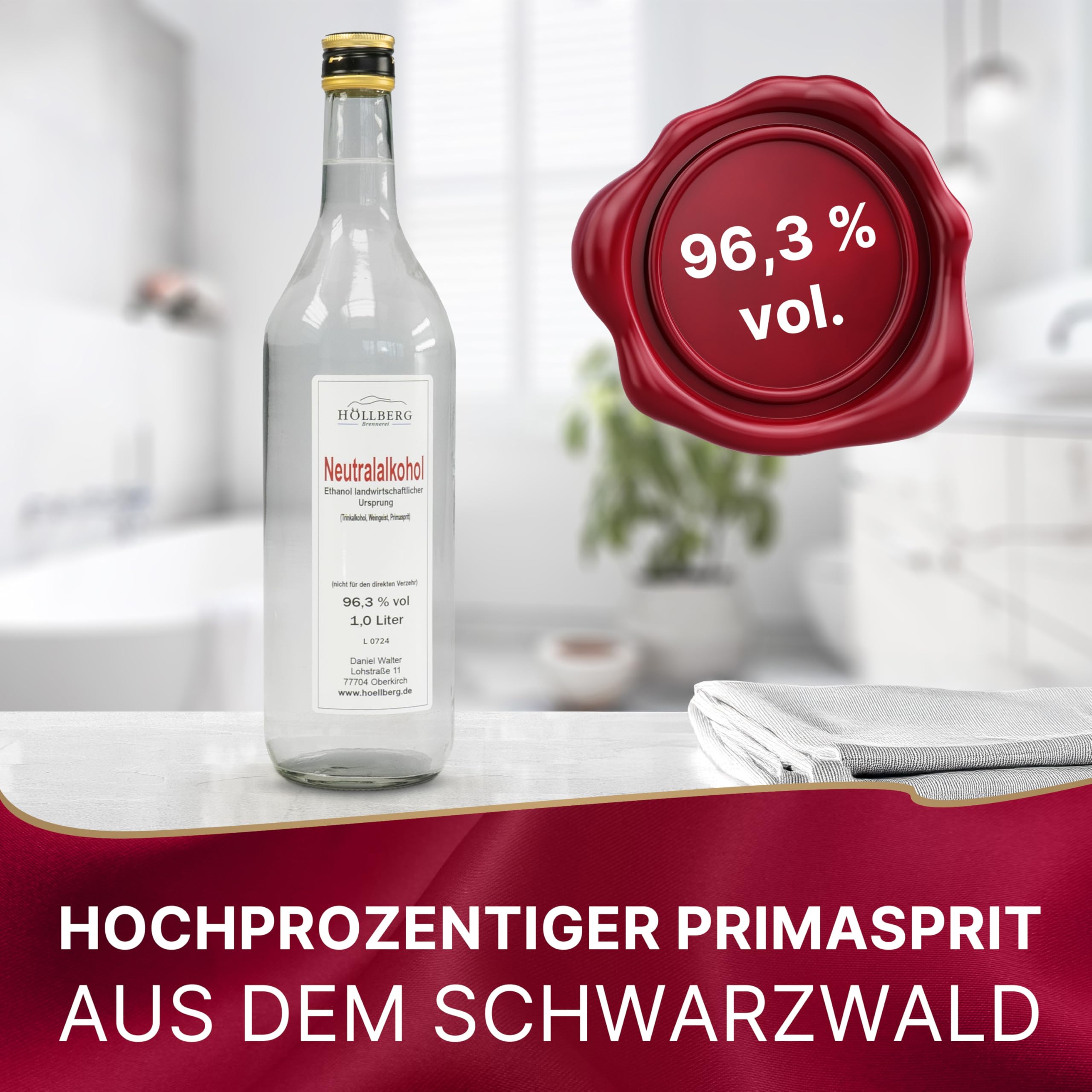 Neutralalkohol Weingeist Primasprit Ethanol 96,3% – Reiner Alkohol & Spiritus 1L – Trinkalkohol, Alcohol, Alko
