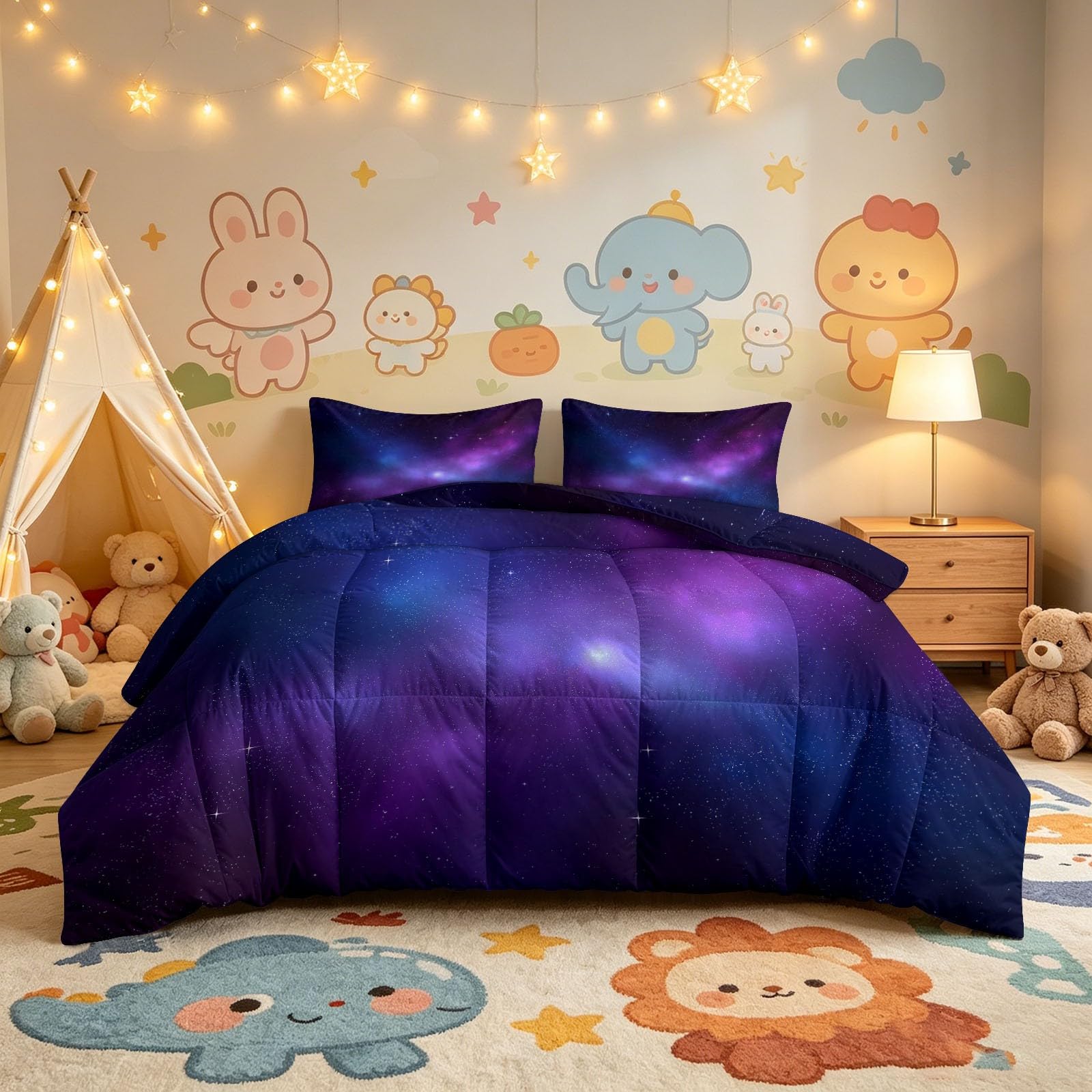 Bettdecke 135x200cm 4 Jahreszeiten, Universum Nebula Galaxie Vierjahreszeiten Steppdecke, Hautfreundlich Ganzjahresdecke Weltraum Sci Fi Design Bettdecke ohne Bezug Waschbar mit 2 Kissenbezug