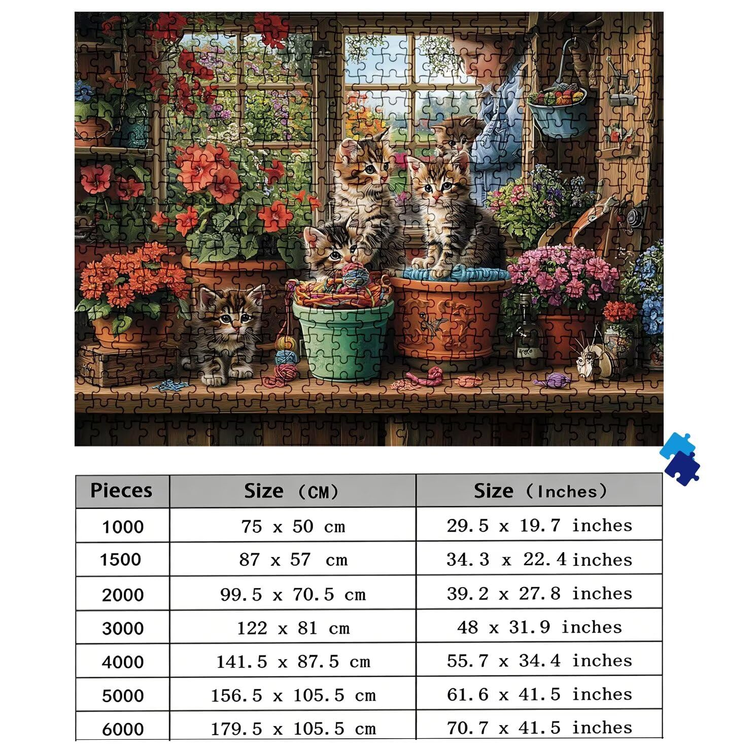 Puzzle 2000 Teile, Holzpuzzle Erwachsene - Impossible Puzzle 99.5 x 70.5 cm niffliges Denkspiel & Denksport für Frauen & Männer, Familienspiel,Home Dekor,Geschenk für Frauen, Katze Topfpflanzen w0-566