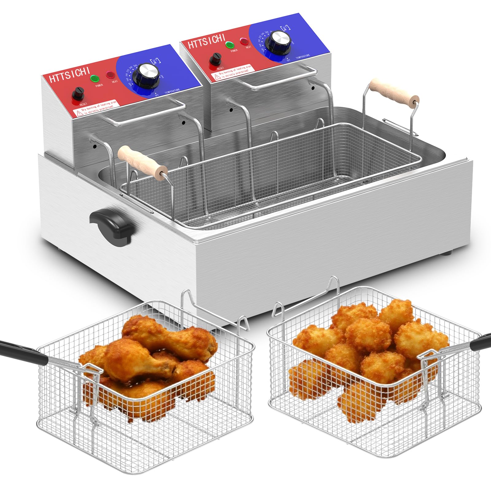 HTTSICHI 22L commercial electric deep fryer stainless steel with three baskets