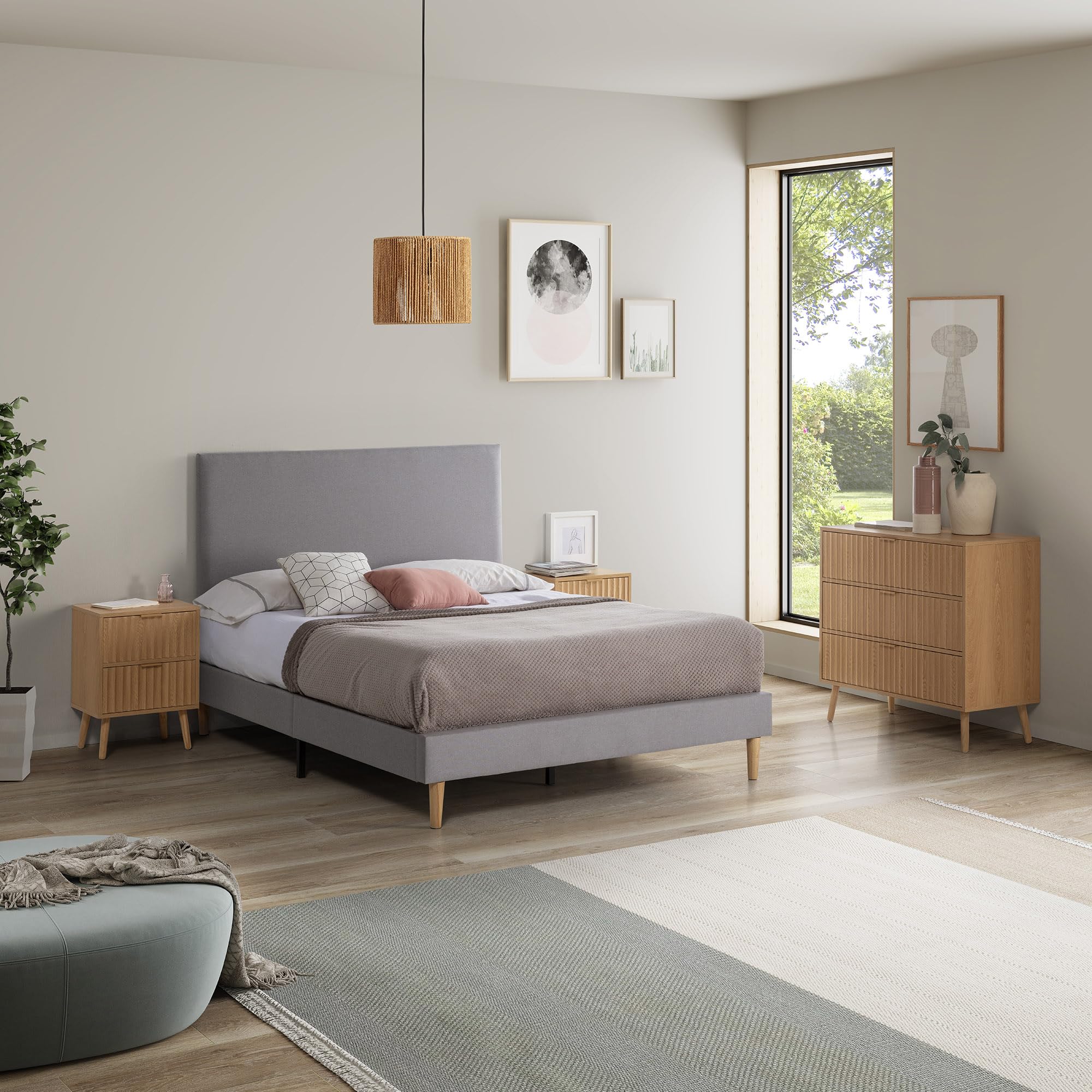 HOMN LIVING Mesita de Noche Lluvia 2 cajones Color Roble, 40 cm (Ancho) 30 cm (Profundo) 55 cm (Altura)