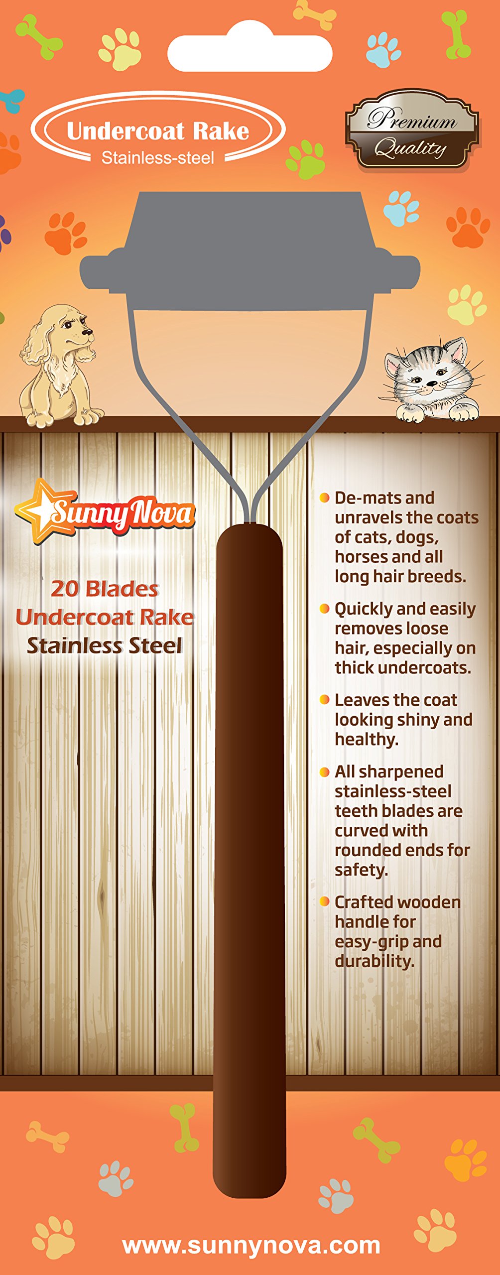 SunnyNova 1.5 inch wide Undercoat Rake Dematting Brush for animals - 20 Blade