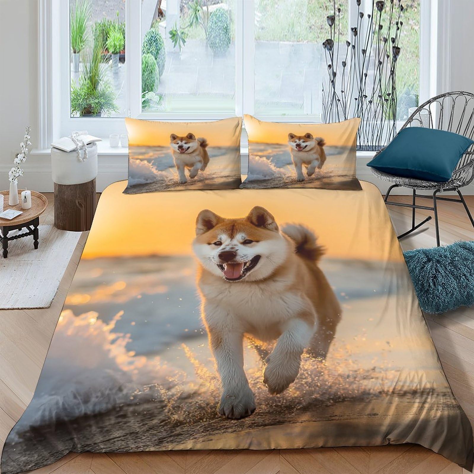 Ctjqhvkz Style-9 3D Printed Shiba Inu Sunset Fitted Sheet Microfiber Non-Slip Mattress Cover For Bedroom Guestroom Decor Easy Care Single（135X200cm）