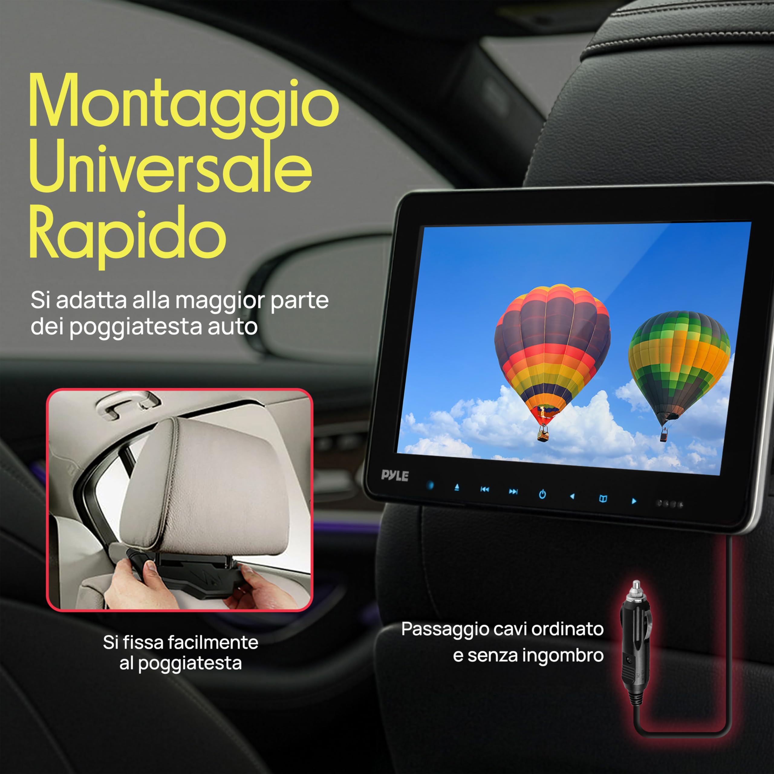 Pyle Schermo per Auto per Poggiatesta Auto 23,9 cm con Cuffie Wireless, Lettore Multimediale CD/DVD, HDMI, Schermo LCD Widescreen, Sistema Intrattenimento Audio/Video e Staffa di Montaggio