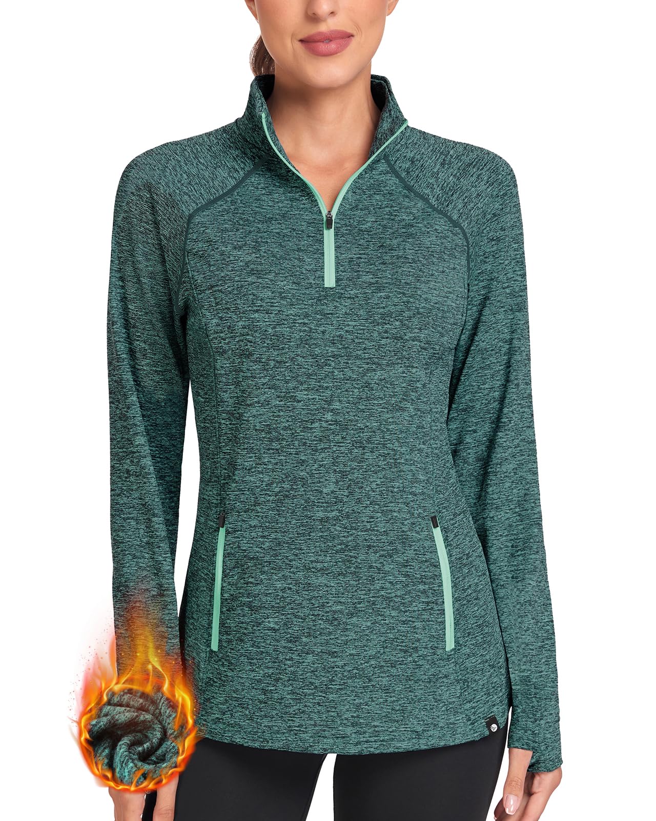 Soneven Damen Fleecepullover Stehkragen Hoodie Mit 1/4 Zip Pullover Sweatshirt Langarmshirt Oberteile Pulli für Herbst Winter
