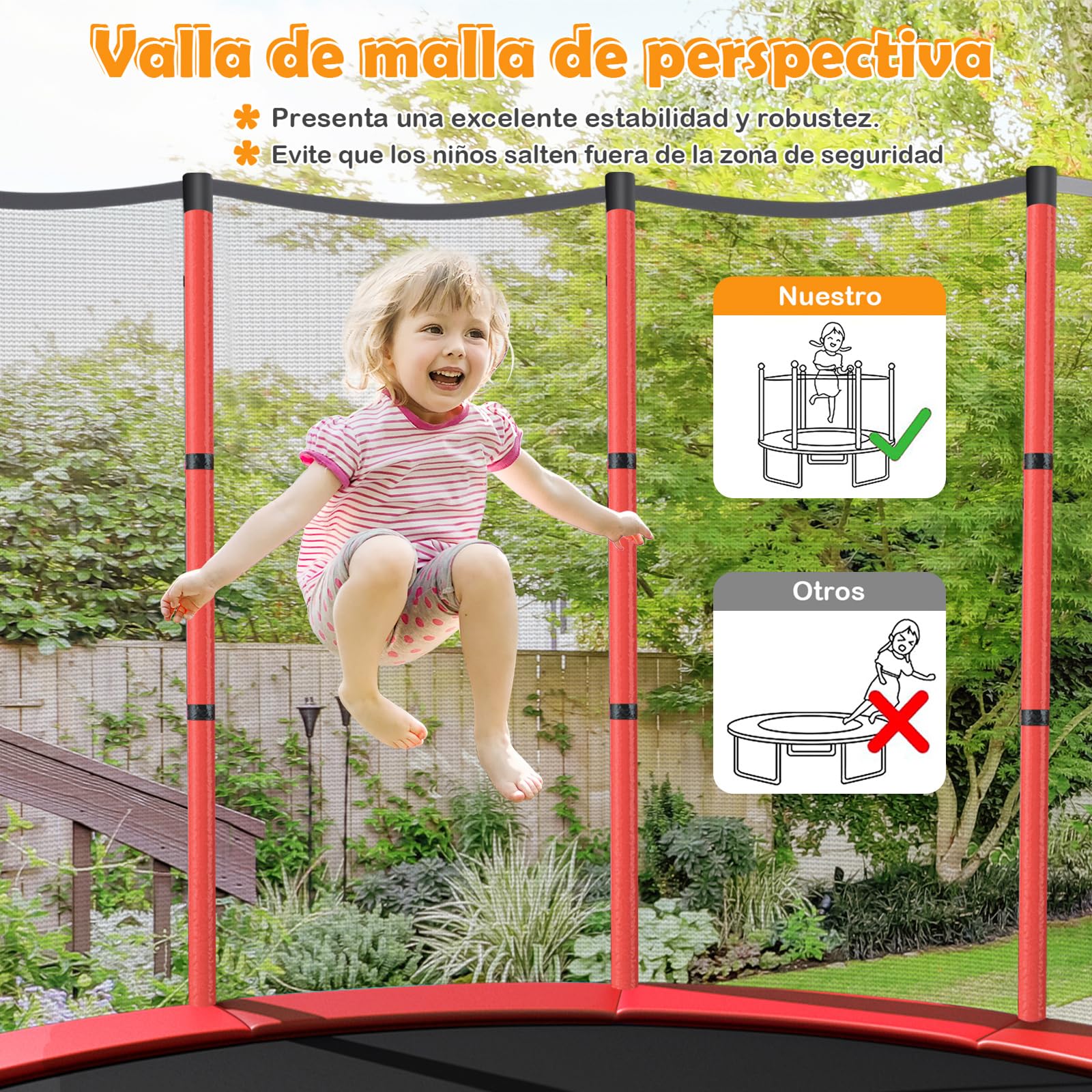 COSTWAY Cama Elastica Infantil Ø 165cm, Trampolines con Red de Seguridad y Almohadilla para Muelles para Niños de 3-6 Años, de Interior/Exterior, Carga estática 135kg