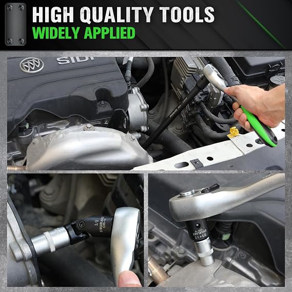 18-piece Impact Socket Extension Set Tools, Swivel Universal Joint, Deep 1/4, 3/8, 1/2 Drive Socket Adapter, Extension Bar, 3 Ratchet Coupler, CR-V Steel Alloy Corrosion-Resistant Mechanic Tools