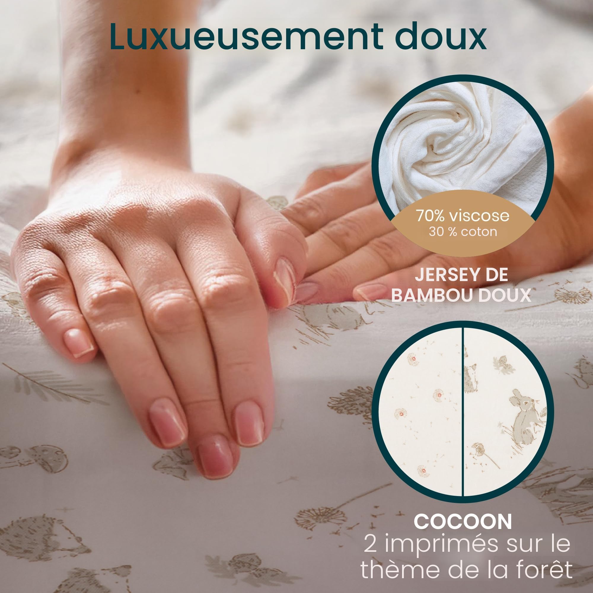 Tutti Bambini Drap Housse Berceau (Lot de 2) - Jersey de Bambou Doux & Respirant - Draps Cododo avec Élastique Double - Convient aux Matelas de 53 x 80 cm à 60 x 90 cm (Cocoon)