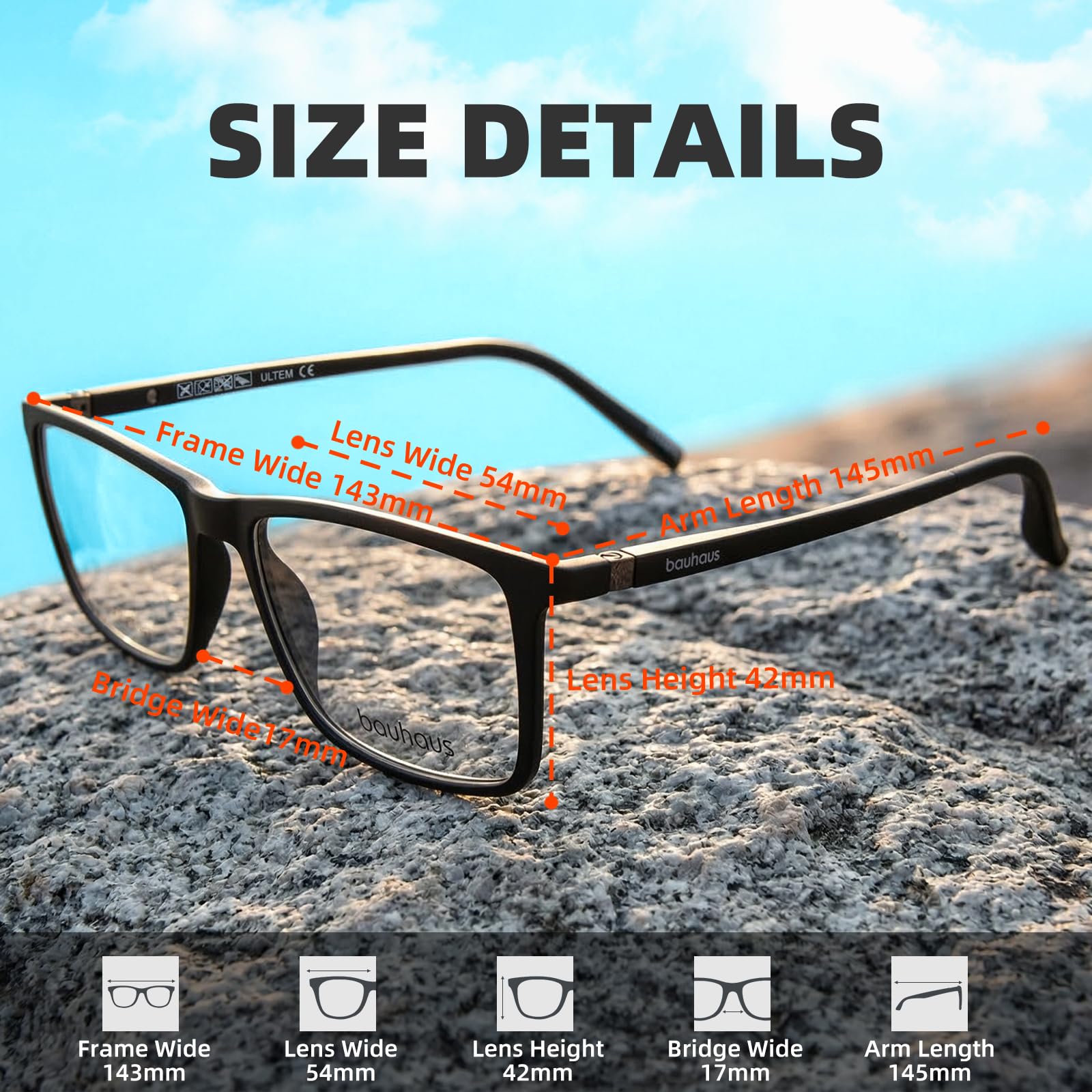 BAUHAUS Magnetische Sonnenbrille zum Anklippen für Damen und Herren, polarisiert, UV-Schutz, Retro, quadratische Brille, passend für Nachtfahrten