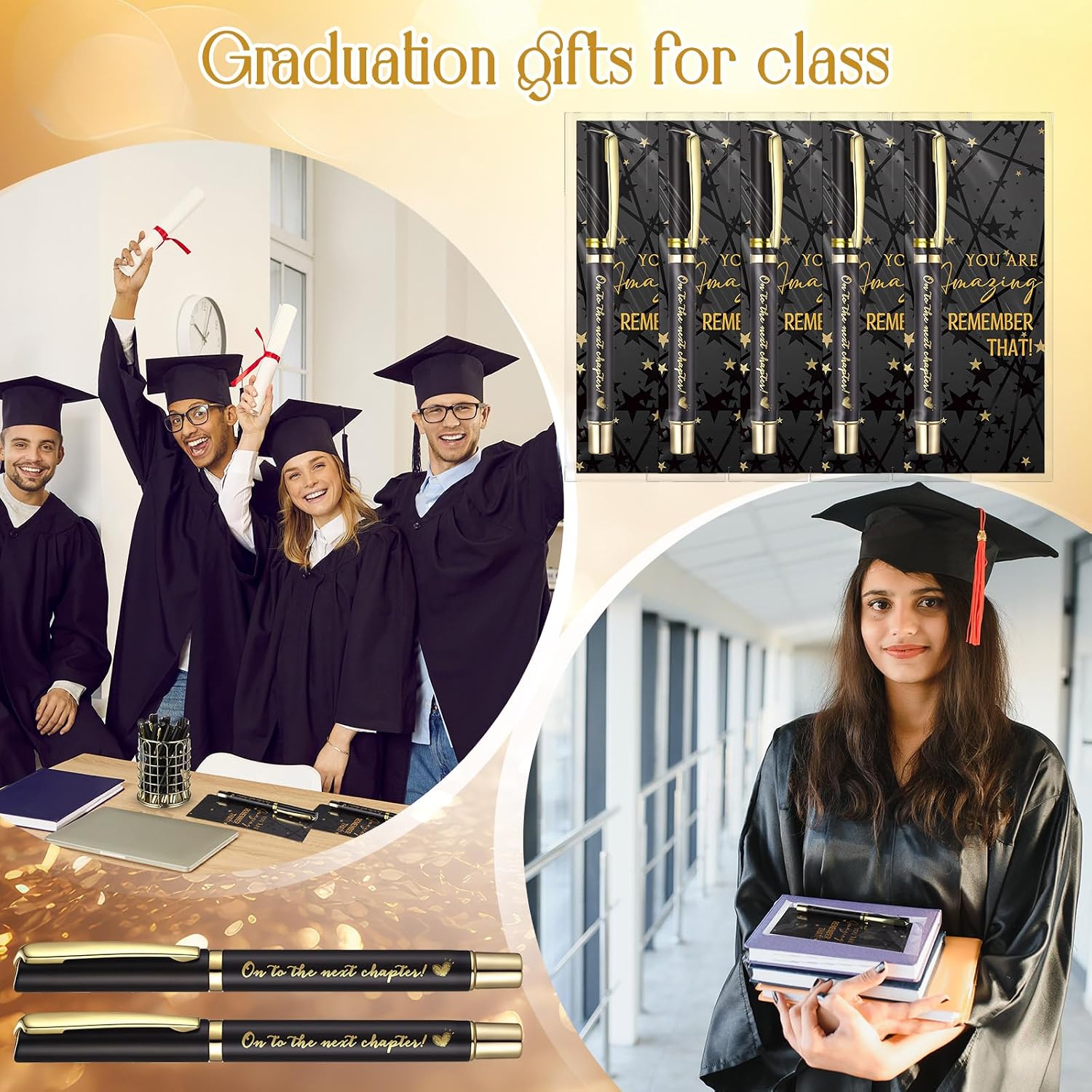 Sayglossy 90 Pcs Graduation Gift Pen Bulk Class of 2026 Party Favors Including 30 Ballpoint Pens 30 Inspirational Cards with 30 OPP Bags for Student College High Graduation Party Souvenirs(Black)