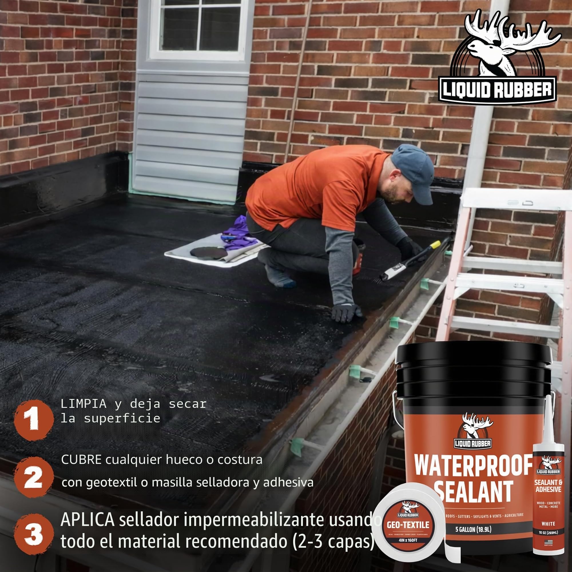 Liquid Rubber Waterproof Sealant - Leak Repair Indoor and Outdoor Coating, Water-Based, Easy to Apply, Black, 1 US Gallon, 0.83 UK Gallons