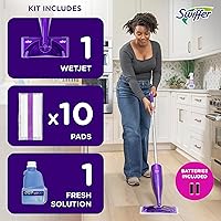 Vista 8 de Swiffer WetJet - Kit de iniciación de limpiador de trapeador de madera dura y piso, incluye: 1 mopa eléctrica, 10 almohadillas, solución