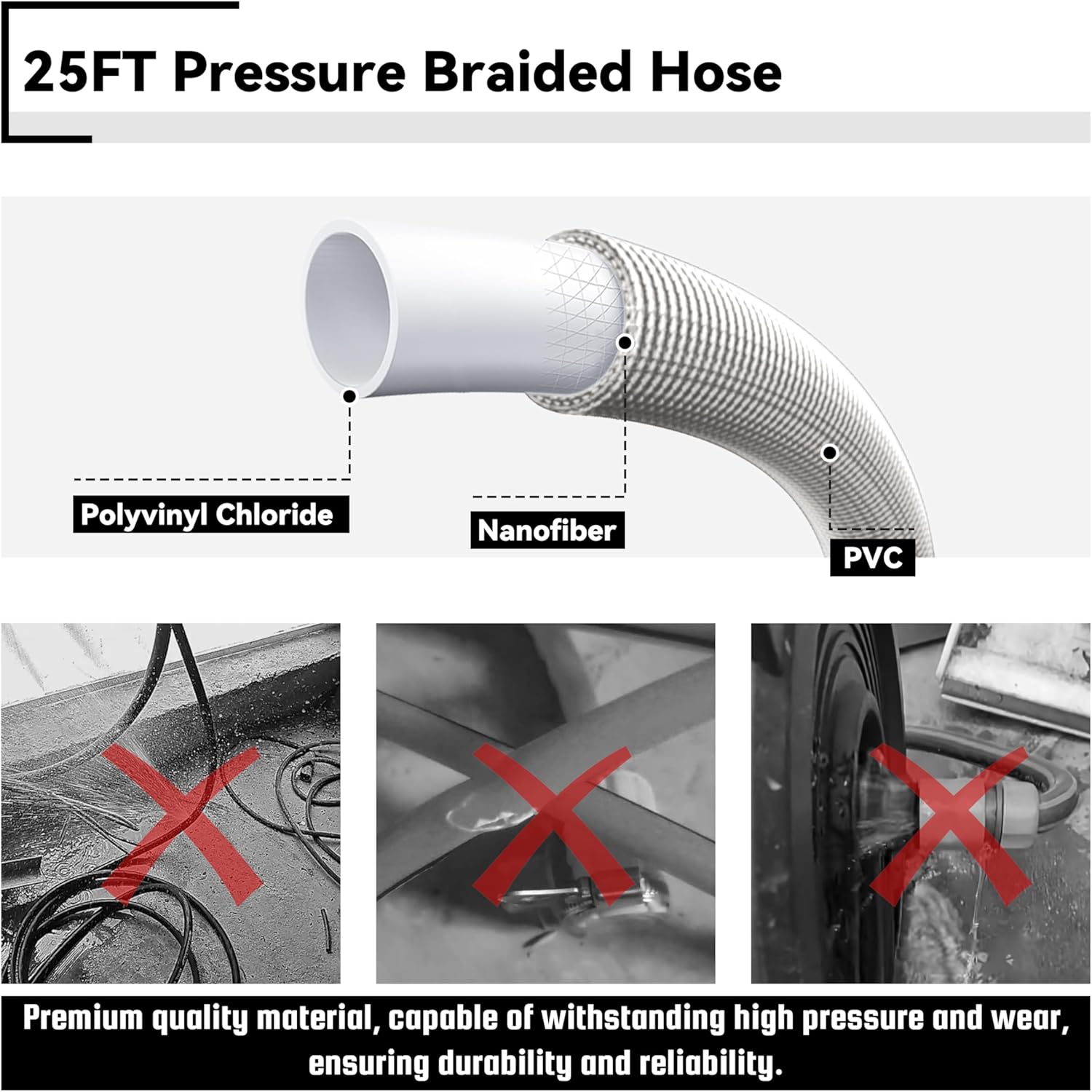 308835074 Pressure Washer Hose Replacement for Ryobi RY141600 RY141612 RY141812G Electric Power Washer, 25FT Pressure Braided Hose (M22-14mm)