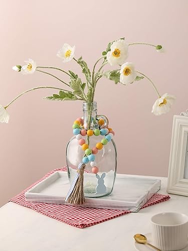 Vista 7 de Guirnalda de cuentas de madera de primavera de Pascua con borlas y etiqueta de conejo, cuentas de madera de granja para decoraciones de bandejas