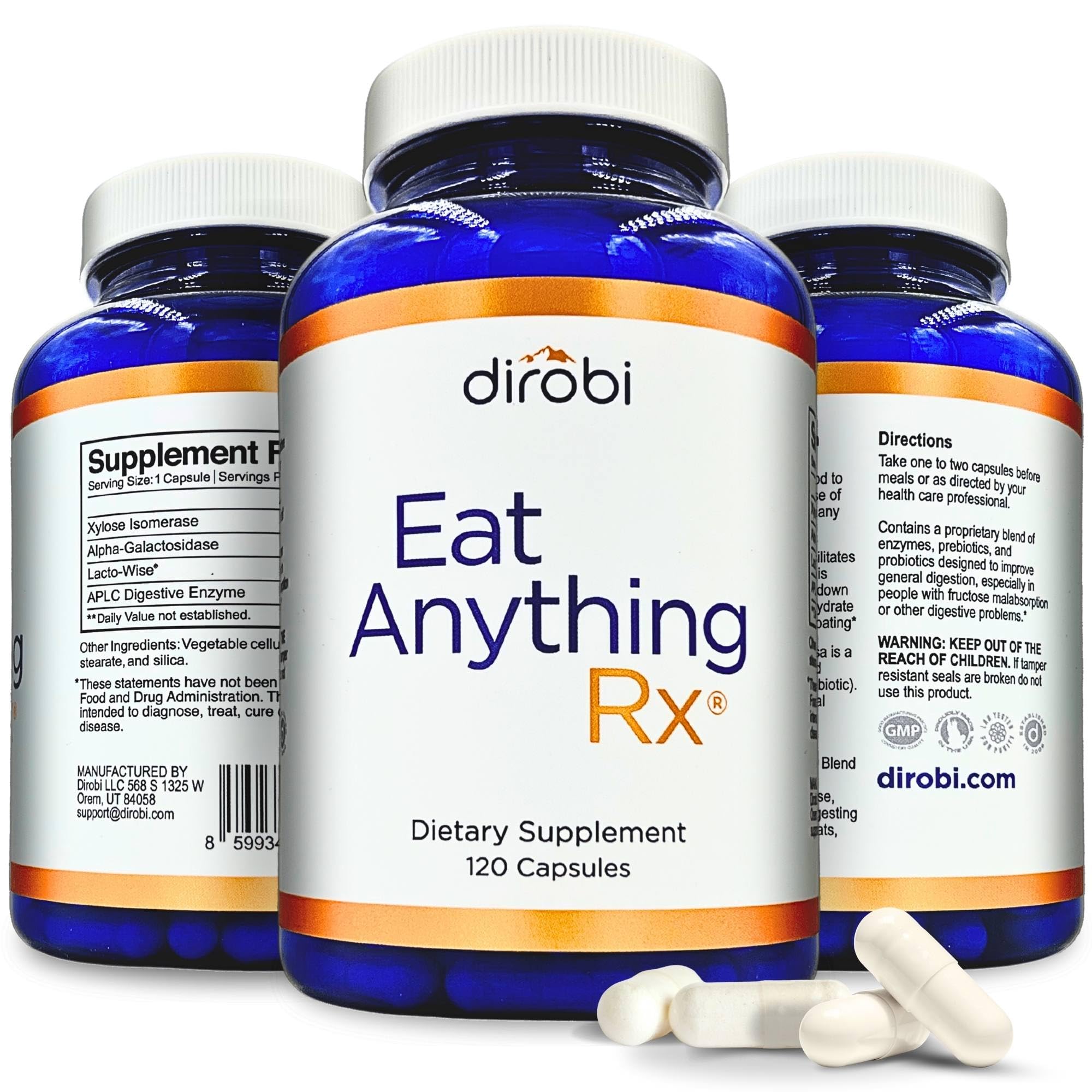 Dirobi Multi-enzimas com alfa-galactosidase, probiótico, prebiótico e isomerase de xilose — 30 cápsulas