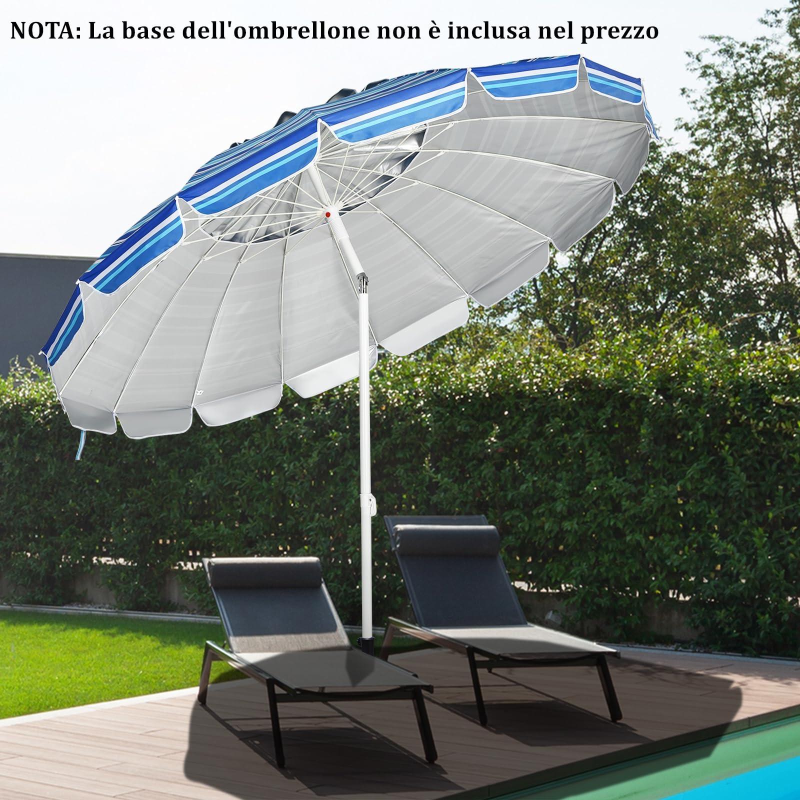 GYMAX Ombrellone da Spiaggia Inclinabile, Protezione Solare 50UV+, Ombrello Portatile con Borsa, a 8 Stecche, Ideale per Spiaggia, Campeggio, Eventi Esterni