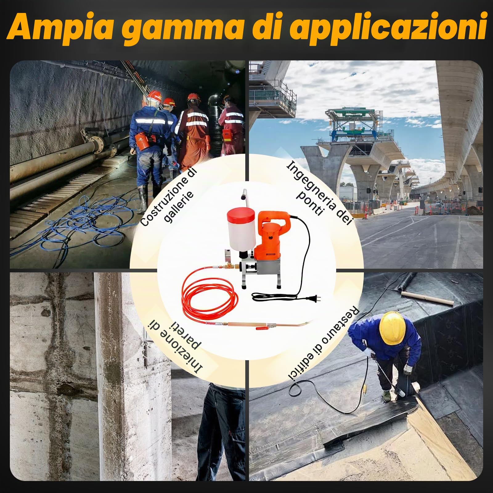 Pompa per iniezione ad alta pressione, pressatrice ad alta pressione, tenuta efficace, poliuretano e resina epossidica, 720 W, 10.000 Pai