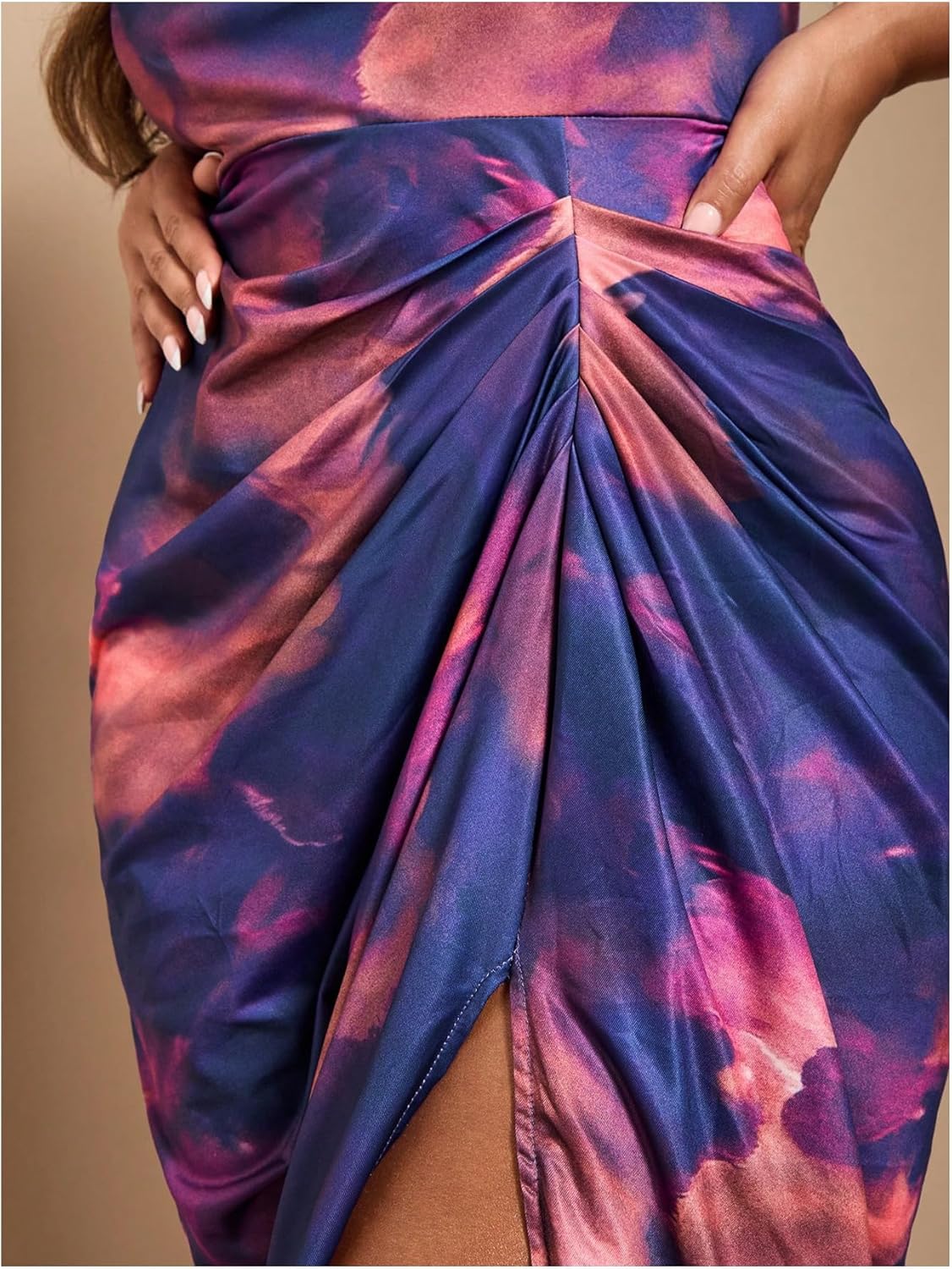 Floerns Women's Plus Size Tie Dye Cowl Neck Cami Dress Sleeveless Slit Party Long Dresses - Image 4