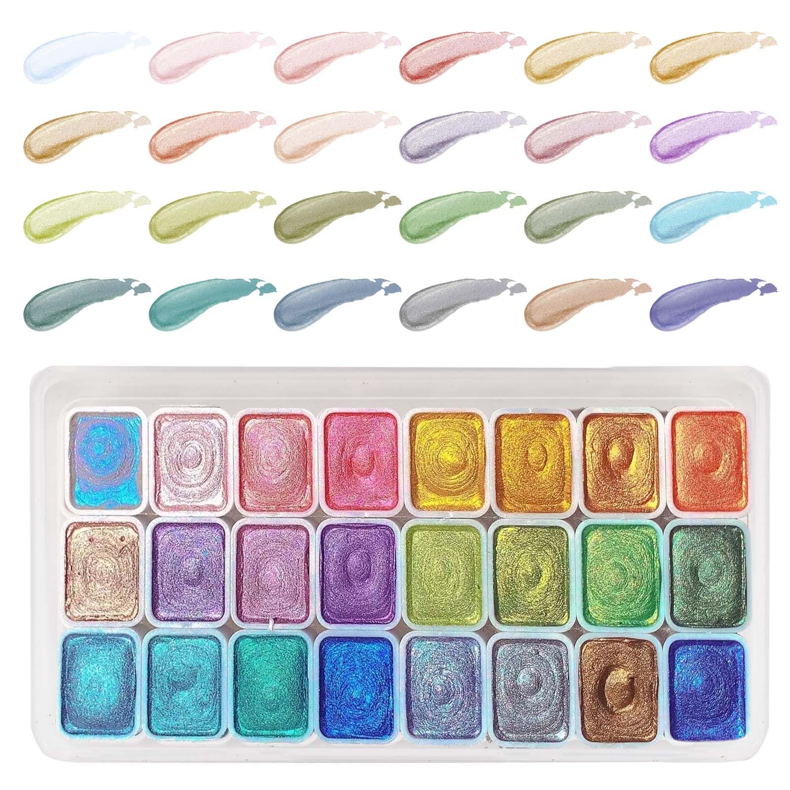 Peinture Aquarelle Nacrée 24 Couleurs, Ensemble Métallisé Paillettes Minérales pour Nail Art