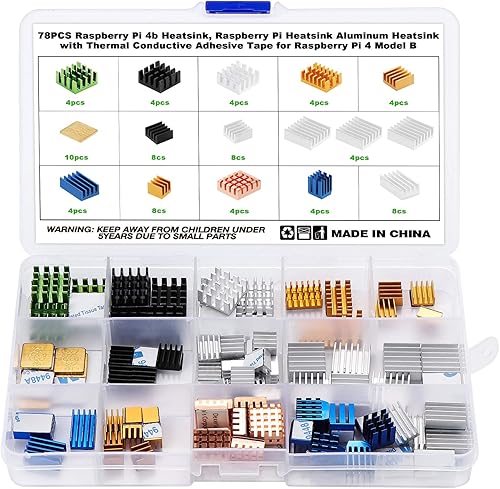 ESUMIC 78 unidades de disipador de calor Raspberry Pi 4b, disipador de calor de aluminio Raspberry Pi con cinta adhesiva conductora térmica para