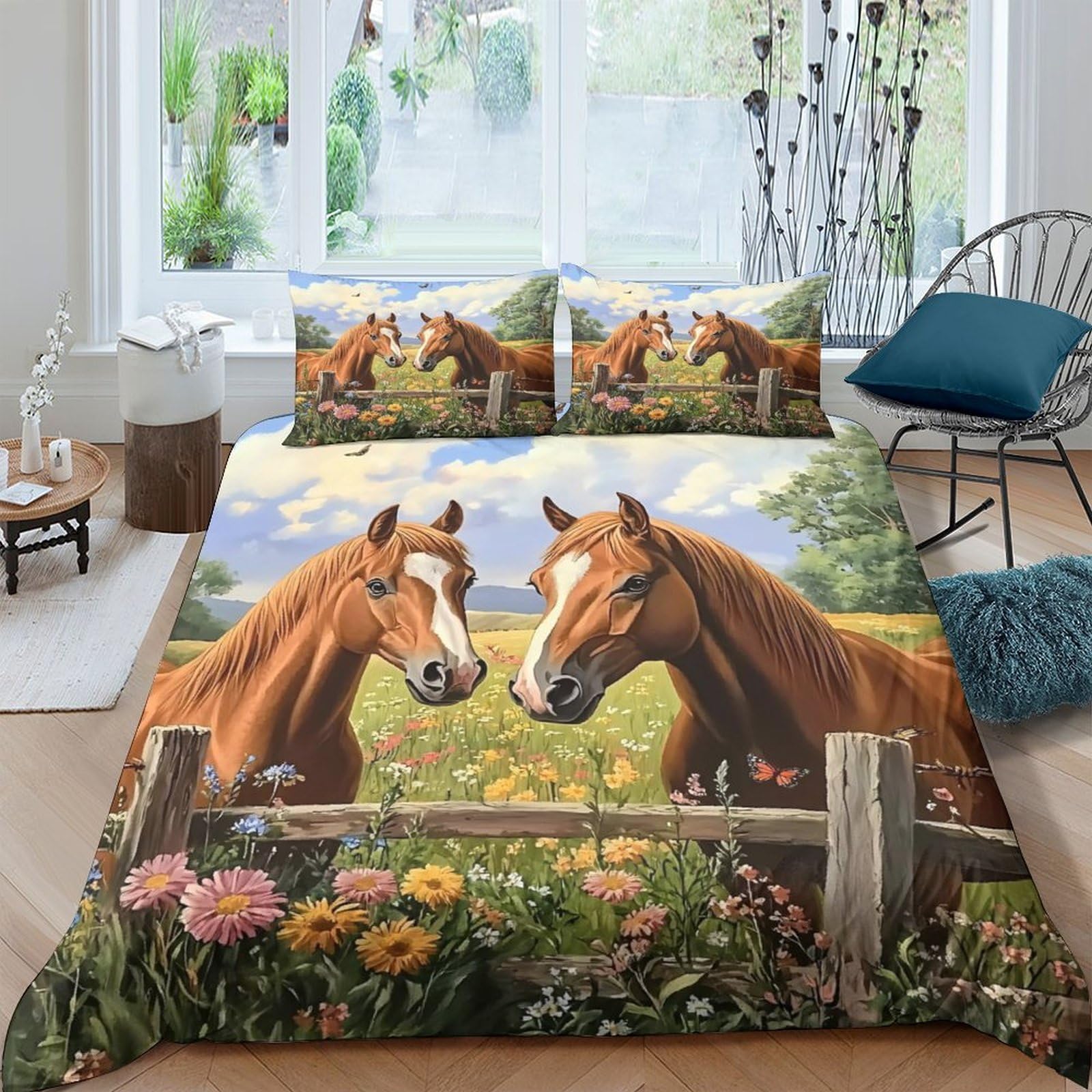 Ctjqhvkz Style-7 3D Printed Horse Pasture Fitted Sheet Microfiber Soft Floral Field Bed Cover For Bedroom Guest Room Decor Single（135X200cm）