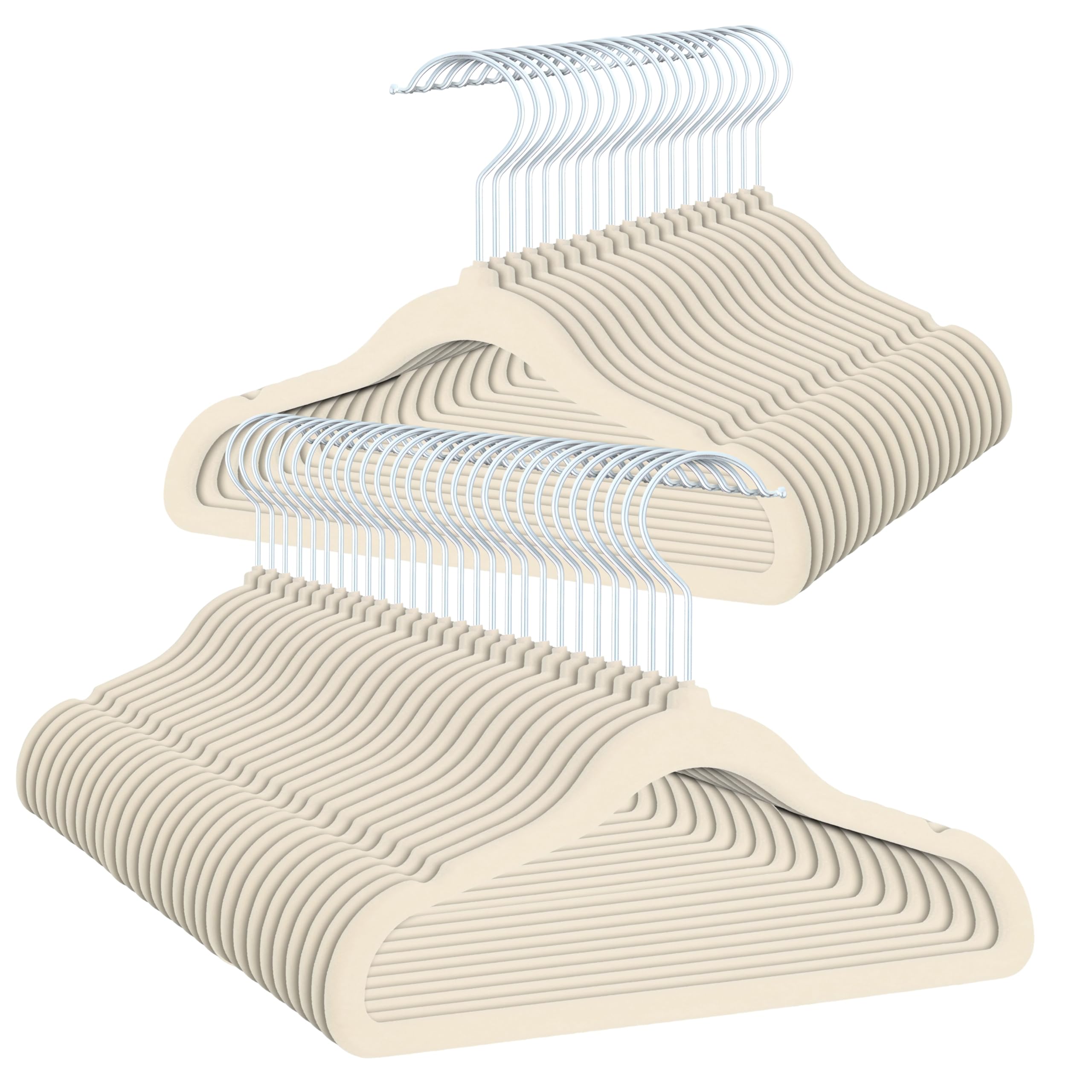 OGIVO Kleiderbügel Kinder Samt– 50er Set – Kinder Bügel aus Samt 30 cm – Samtkleiderbügel 360° drehbarer Haken - Kleiderbügel für Babys und Kleinkinder (Beige)