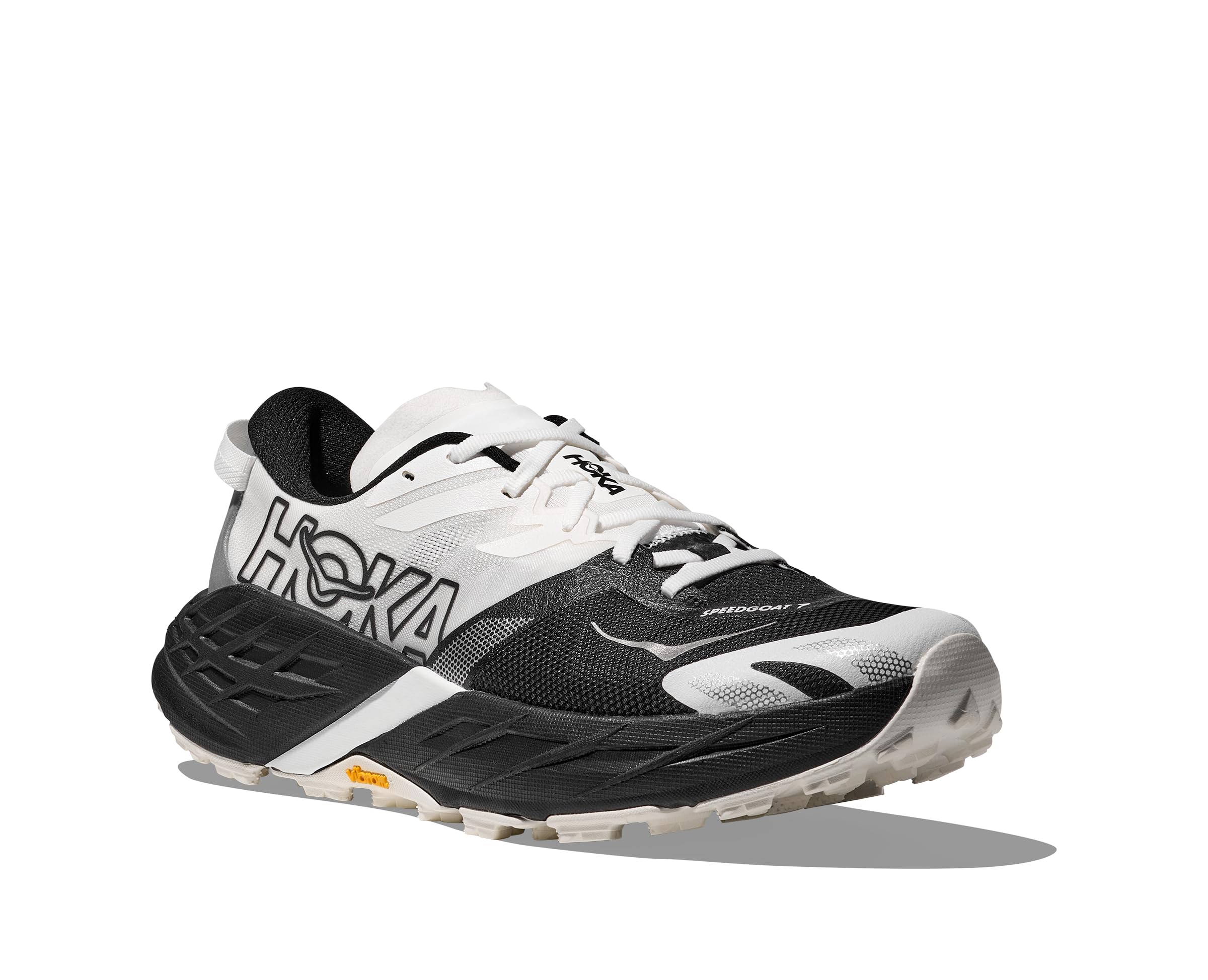 HOKA Women's Speedgoat 7 Trail Shoes in Black/White, Size 6.5