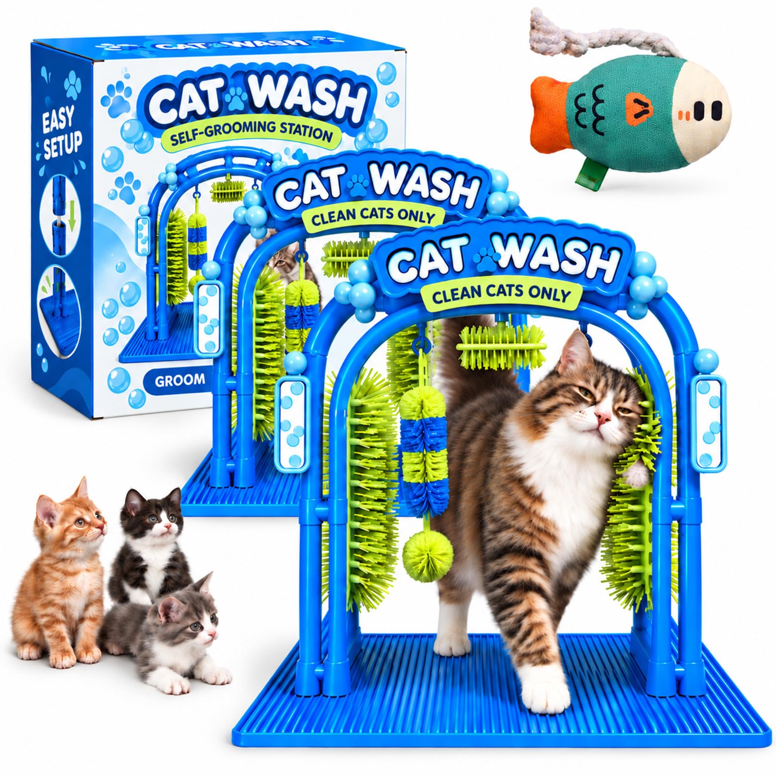 Cat Car Wash Scratcher, Cat Wash Grooming Station, Hair Catcher Grooming Tool with Sturdy Base, Easy to Use (2PCS)