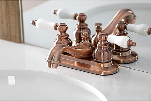 Miniatura 10 de Kingston Brass KB601PL Restoration - Grifo de lavabo central de 4 pulgadas con manija de palanca de porcelana, cromo pulido