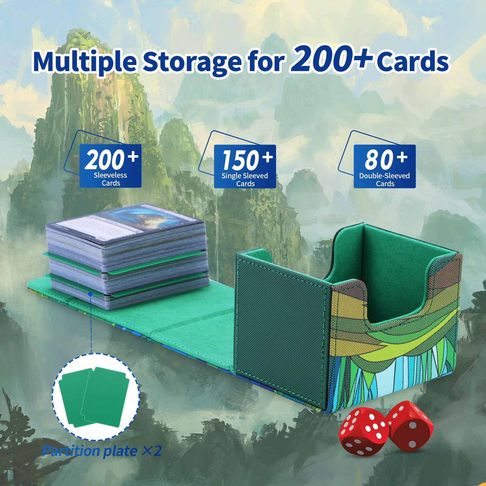 Amazon.com: tombert 150+ Premium Deck Box Case for MTG PTCG, Large Capacity  with 2 Dividers, Fits 100+ Sleeved Cards TCG Trading Card  Games(Horizontal-Green) : Toys & Games