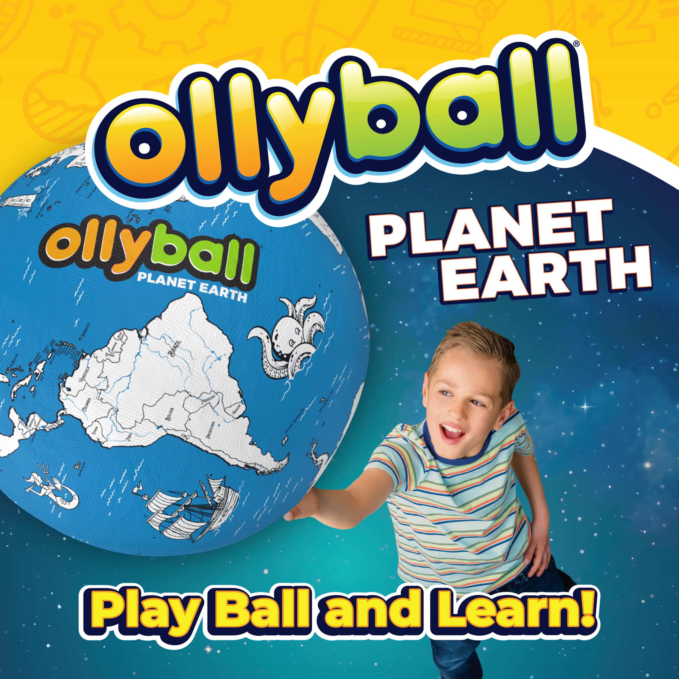 Ollyball Planet Earth - Balle Gonflable Géante 55,9 Cm à Colorier - Sécurité Intérieur - 150 Pays à Explorer - Jouet Éducatif Écologique